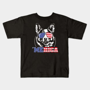 Welsh Corgi American Flag Merica patriotic dog Kids T-Shirt